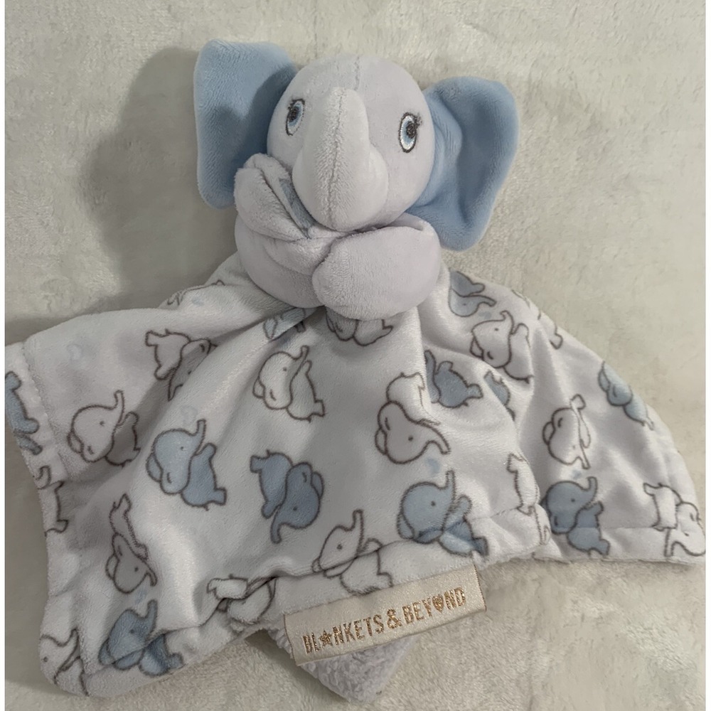 Blankets & Beyond Blue White Elephant Security Baby Blanket‎ Plush Lovey Toy